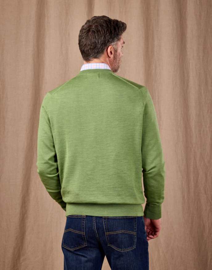 Merino V Neck Jumper - Green