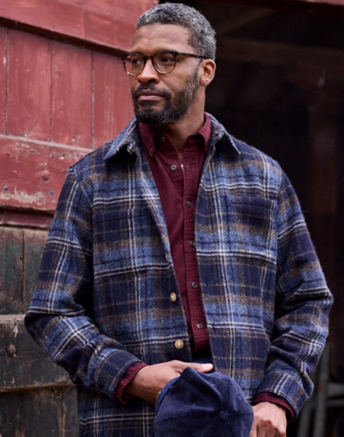 Wool Overshirt - Navy/Brown Check