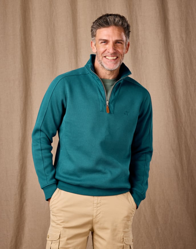 Half Zip Waffle Sweatshirt - Teal