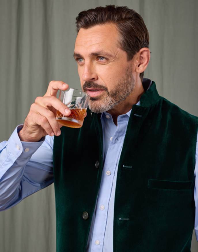 Velvet Nehru Gilet - Bottle Green