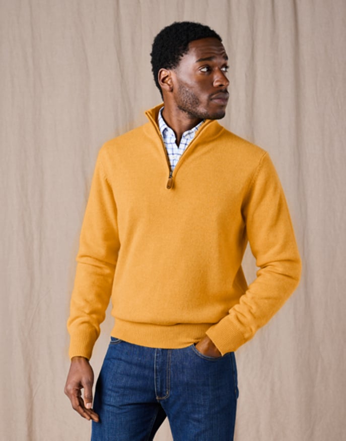 Lambswool Half Zip Jumper - Mustard | Joseph Turner