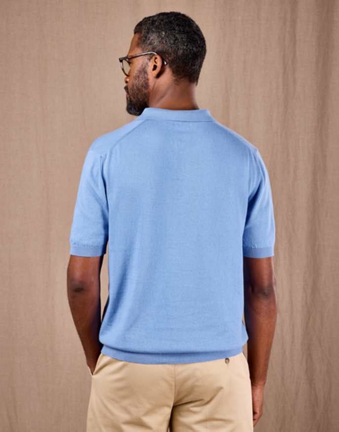 Cotton Knitted Polo - Cornflower