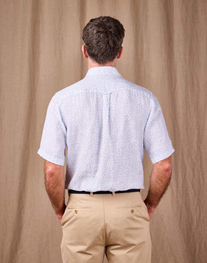 Linen Shirt Short Sleeve - Blue/White Floral