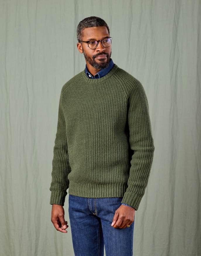 Whitby Rib Crew Neck Jumper - Green