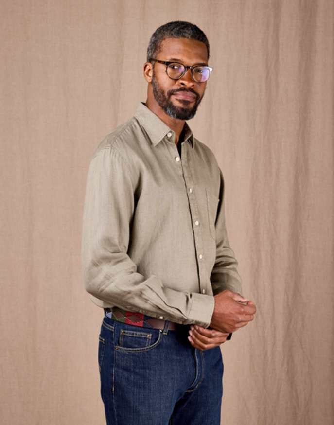 Linen Shirt Long Sleeve - Light Olive