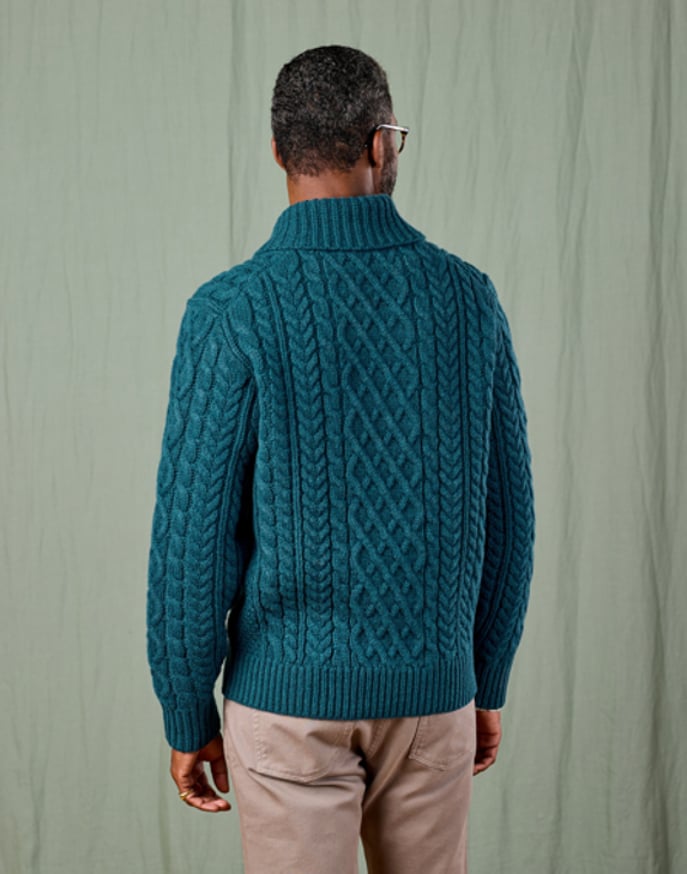Aran Shawl Collar Jumper - Teal