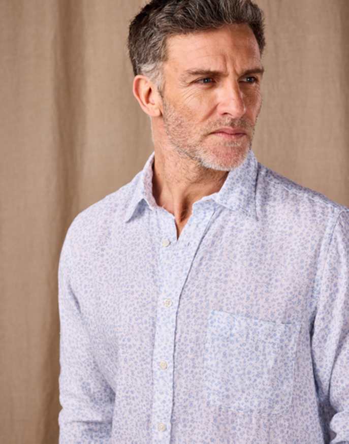 Linen Shirt Long Sleeve - Blue/White Floral