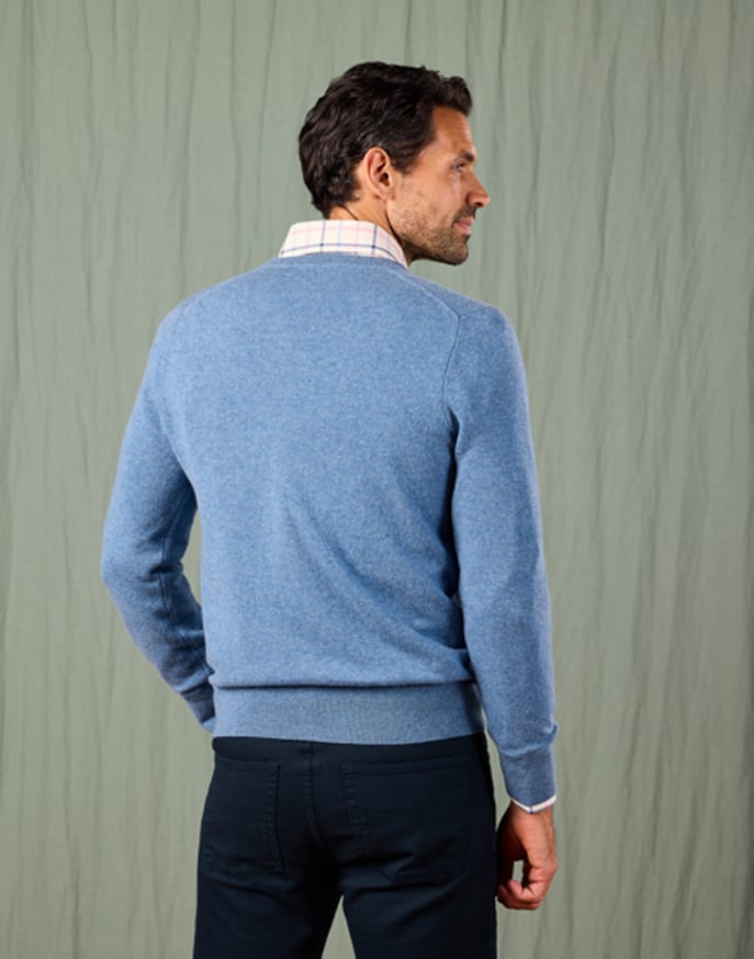 Cashmere V Neck Jumper - Blue