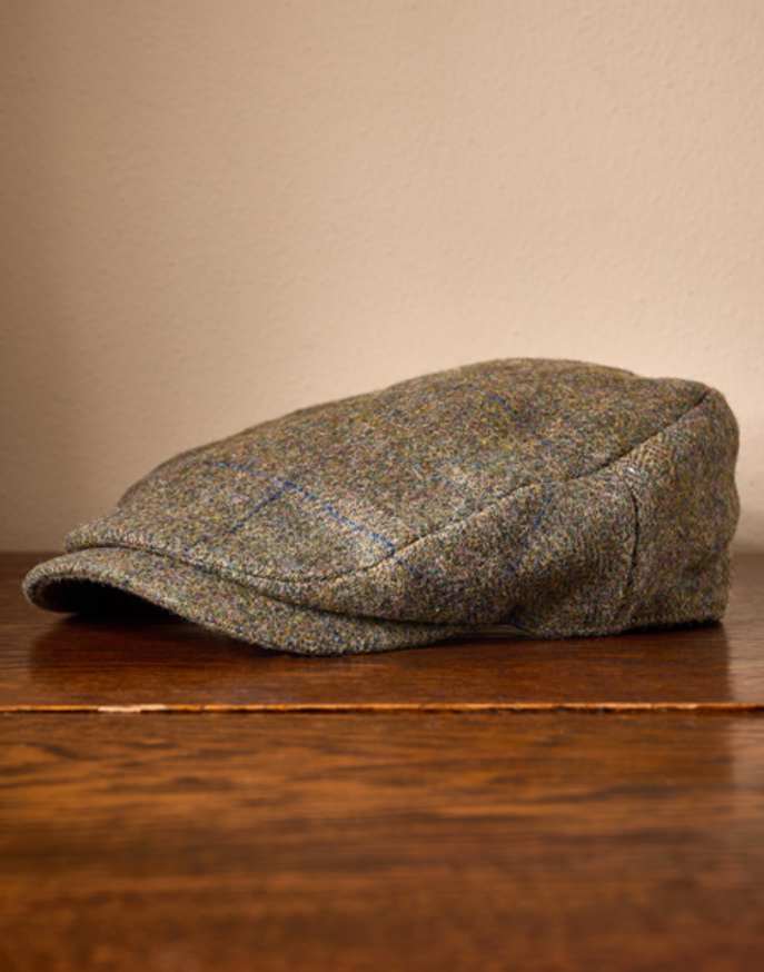 British Tweed Flat Cap - Olive/Navy (Waterproof)