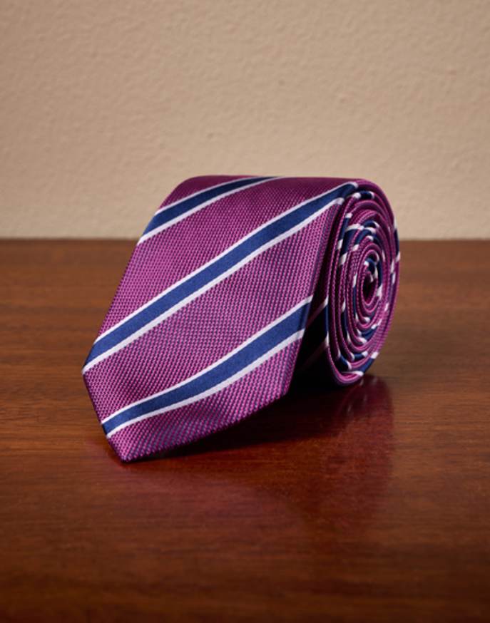 Magenta/Navy Stripe Woven Silk Tie