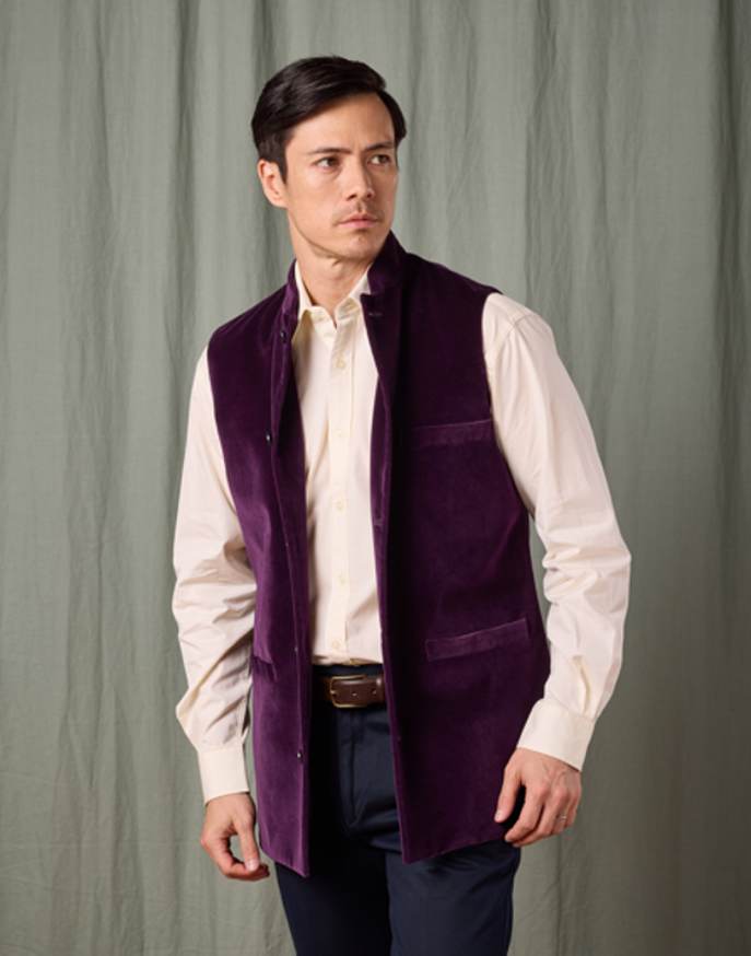 Velvet Nehru Gilet - Purple