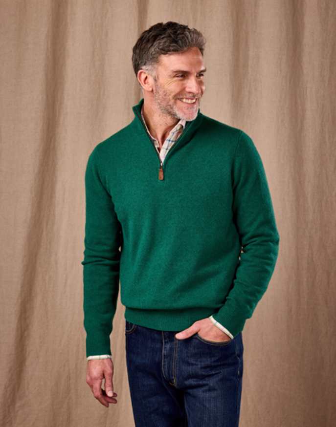 Lambswool Half Zip Jumper - Green