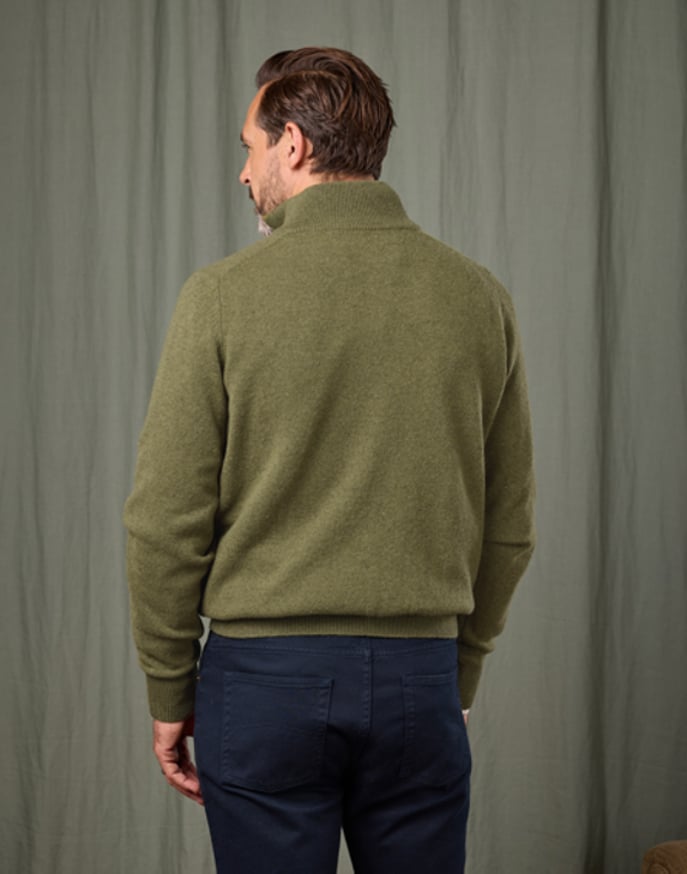 Lambswool Half Zip Jumper - Light Olive