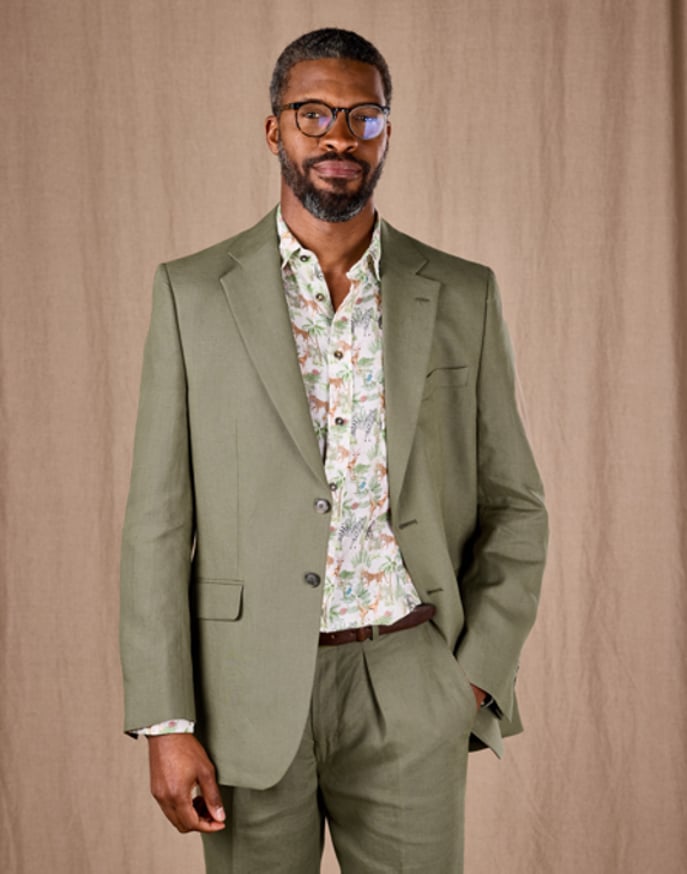 Linen Suit Jacket - Olive