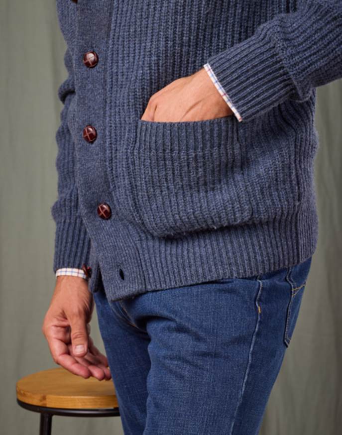 Whitby Shawl Collar Cardigan - Blue