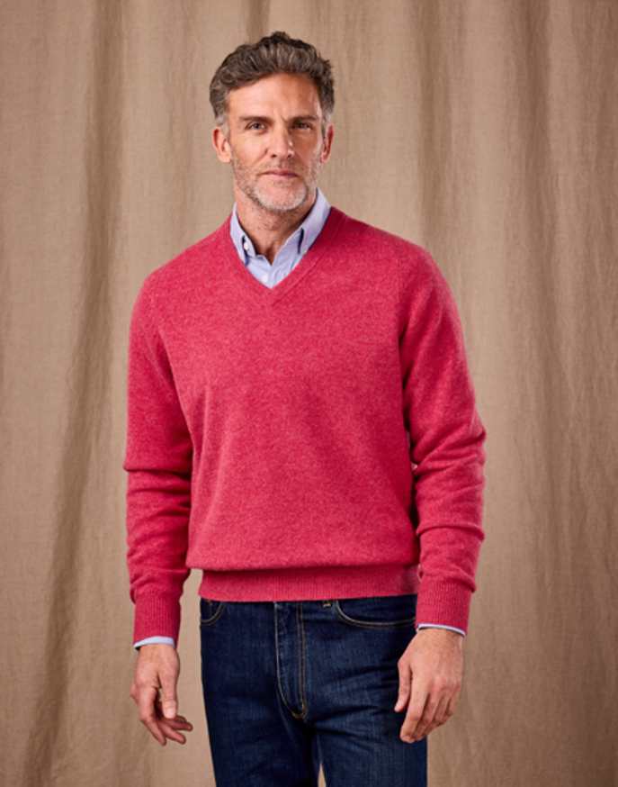 Lambswool V Neck Jumper - Rose