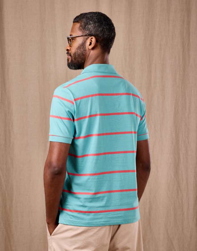 Striped Polo Shirt - Teal/Coral