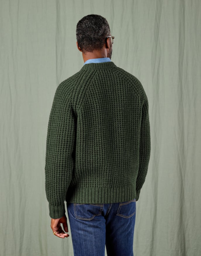 Waffle Crew Neck Jumper - Dark Green