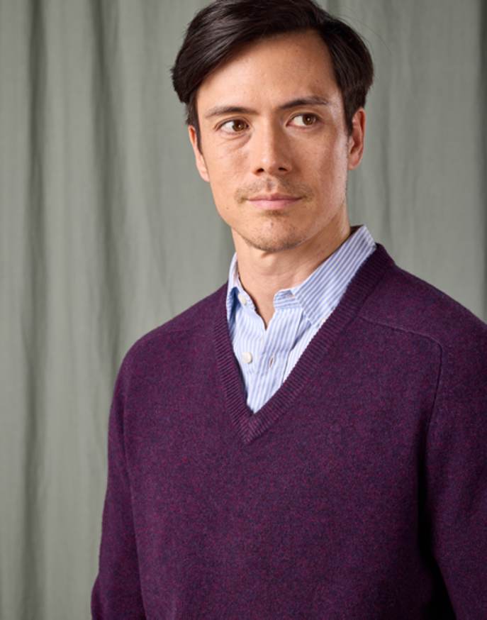 Lambswool V Neck Jumper- Blackberry