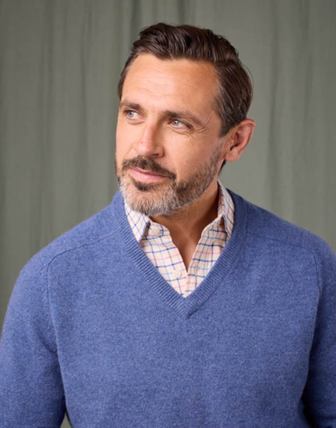 Lambswool V Neck Jumper - Blue