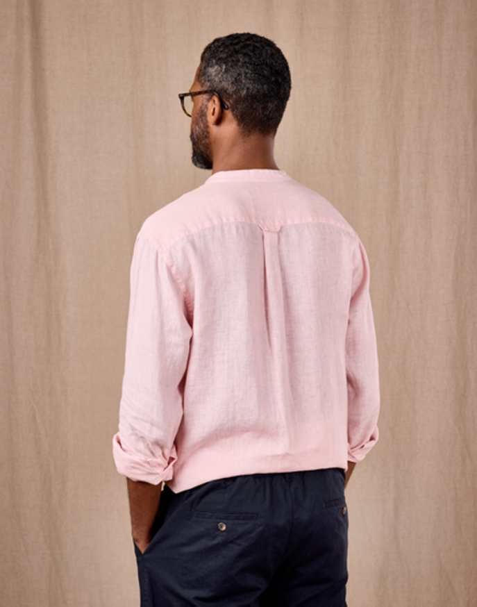 Linen Grandad Collar Shirt - Pink