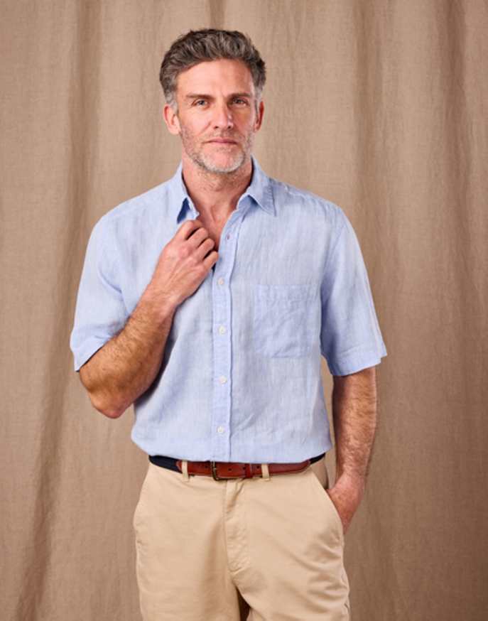 Linen Shirt Short Sleeve - Light Blue