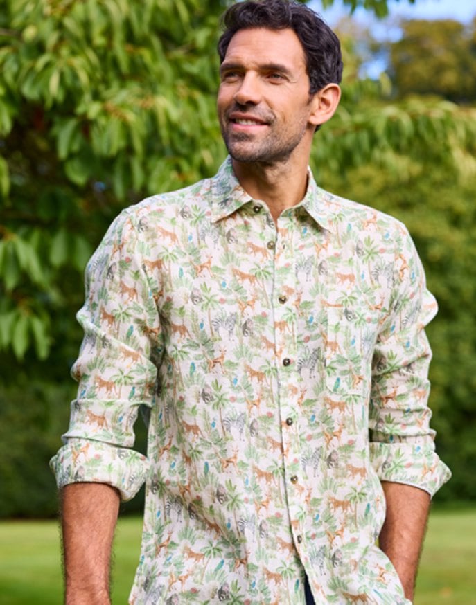 Linen Shirt Long Sleeve - Safari Print