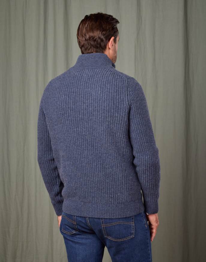 Lambswool Whitby Zip Cardigan - Blue