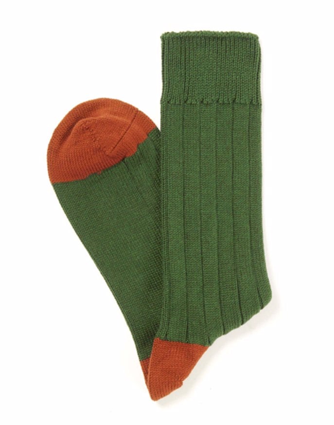 Heel & Toe Cotton Socks - Olive/Rust
