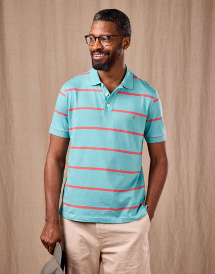 Striped Polo Shirt - Teal/Coral