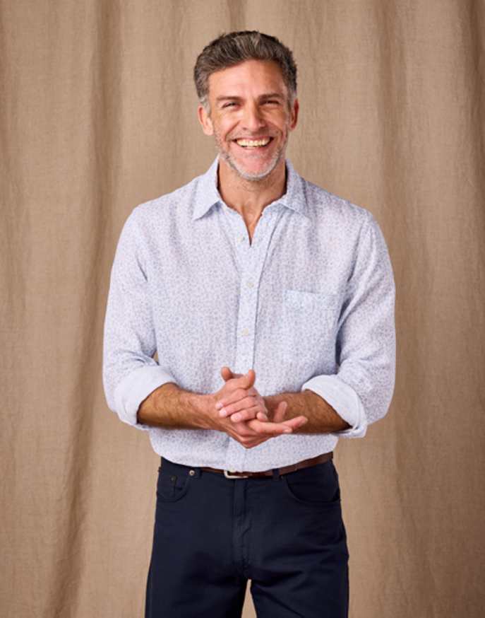 Linen Shirt Long Sleeve - Blue/White Floral