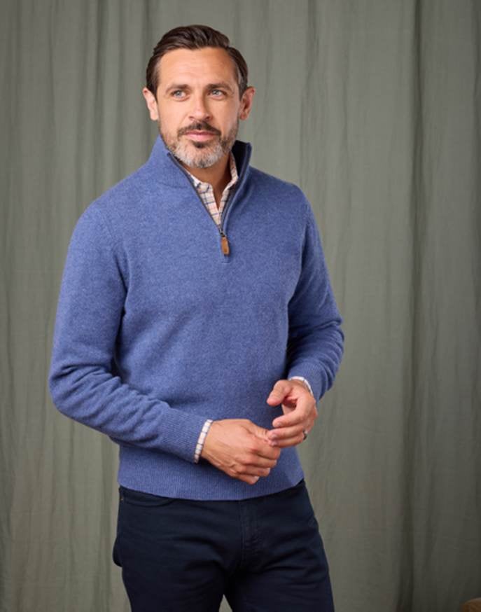 Lambswool Half Zip Jumper - Blue