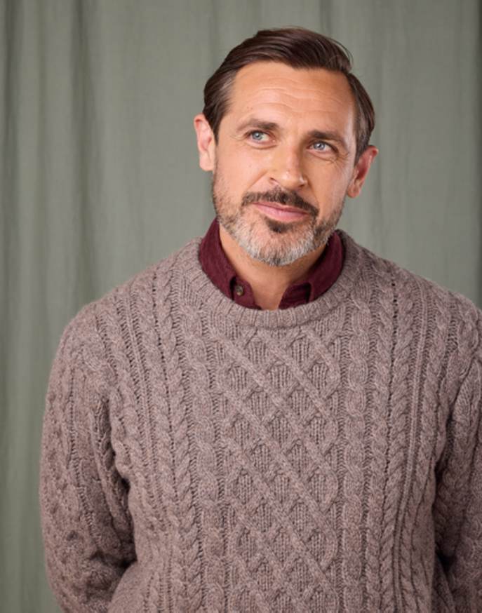 Aran Crew Neck Jumper - Cobble