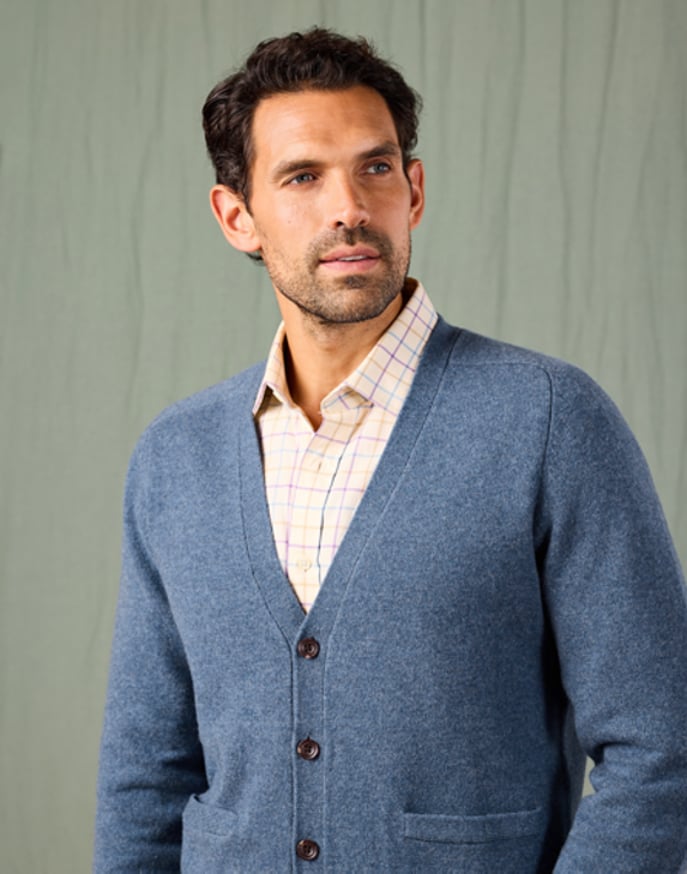 Lambswool Cardigan - Blue | Joseph Turner