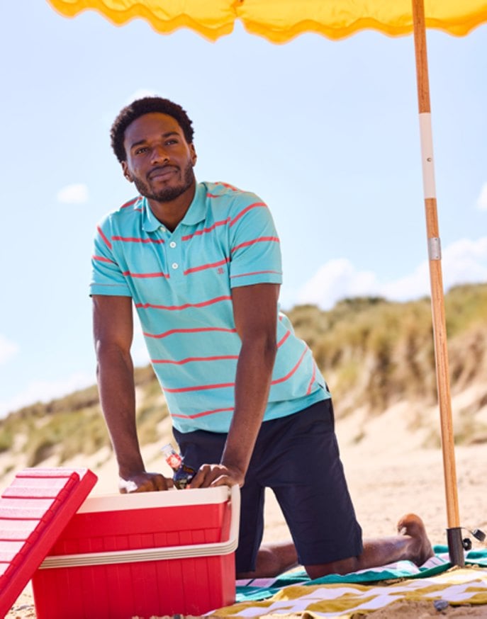 Striped Polo Shirt - Teal/Coral