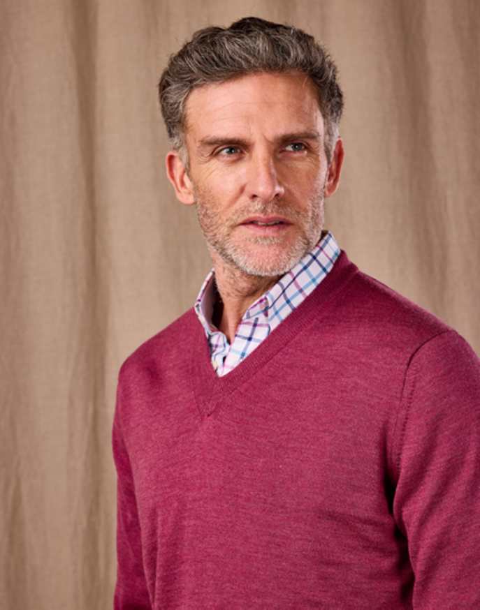Merino V Neck Jumper - Dusty Rose
