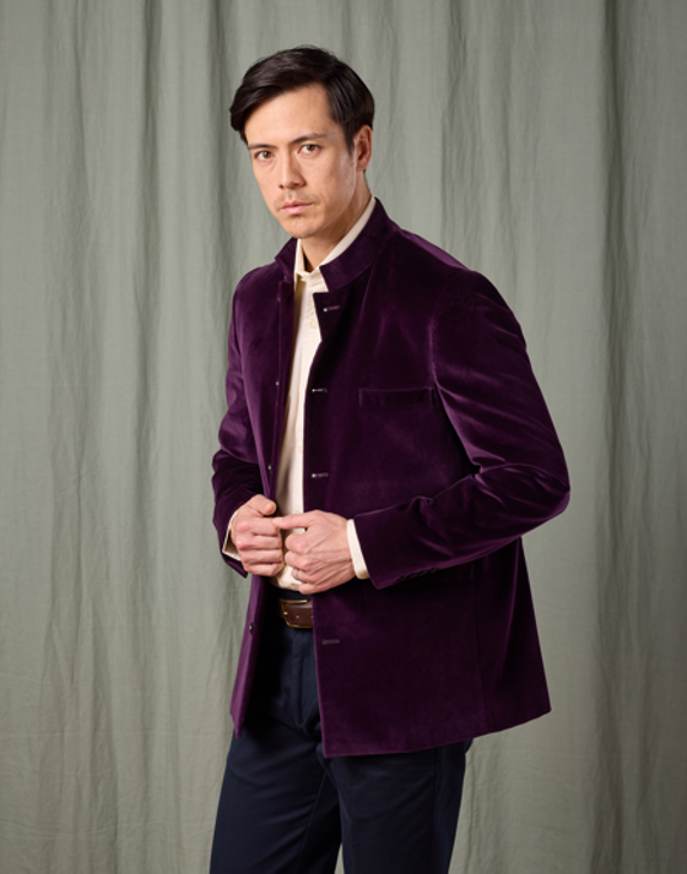 Velvet Nehru Jacket - Purple