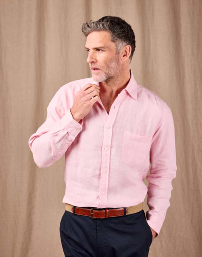 Linen Shirt Long Sleeve - Pink