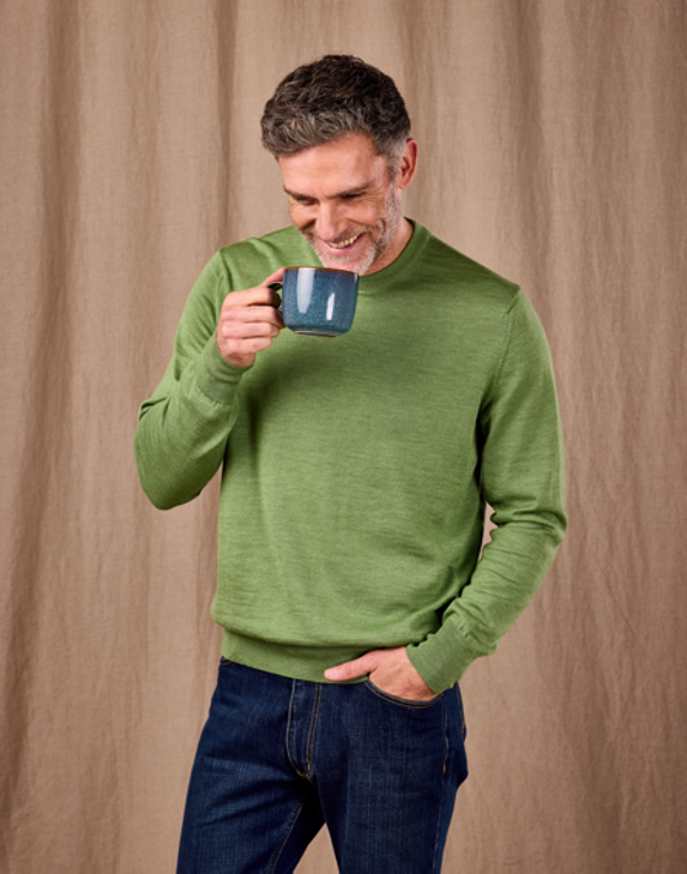 Merino Crew Neck Jumper - Green