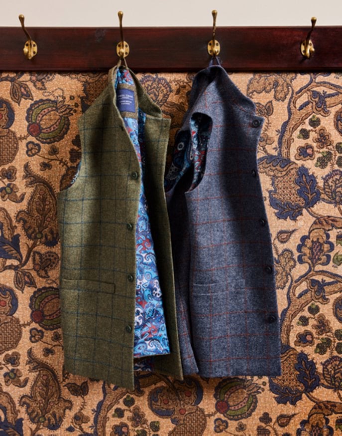 Tweed Nehru Gilet - Navy/Burnt Orange