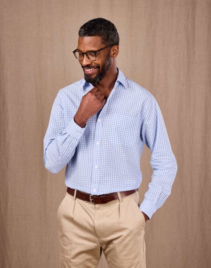 Seersucker Shirt Long Sleeve - Blue Gingham