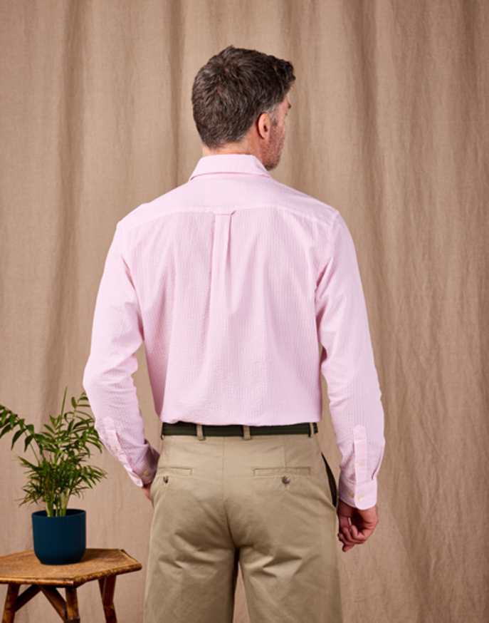 Seersucker Shirt Long Sleeve - Pink Stripe