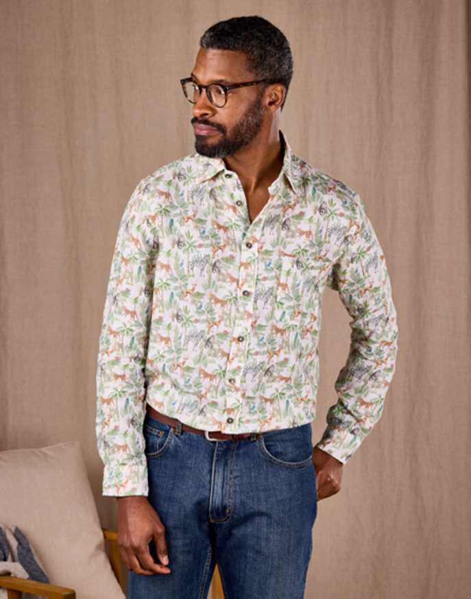 Linen Shirt Long Sleeve - Safari Print