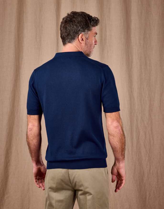 Cotton Knitted Polo - Navy