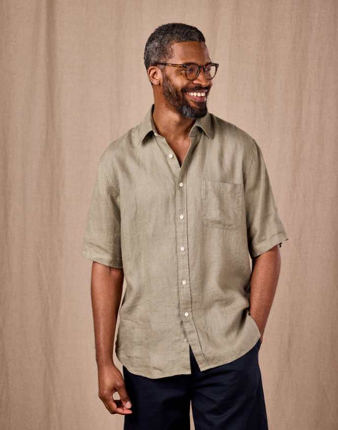 Linen Shirt Short Sleeve - Light Olive