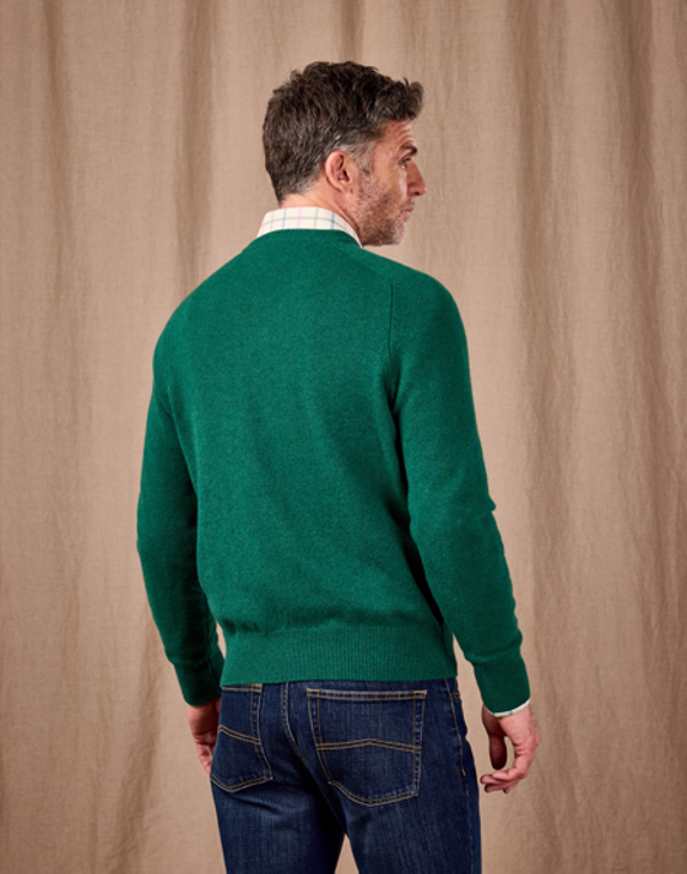 Lambswool V Neck Jumper - Green