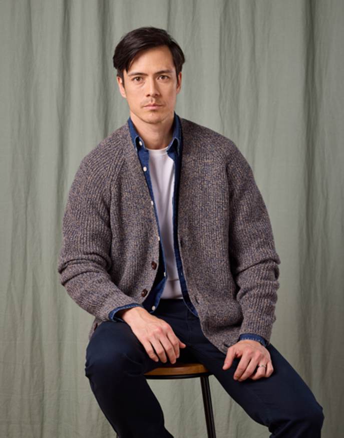 Yak Cardigan - Navy/Ecru
