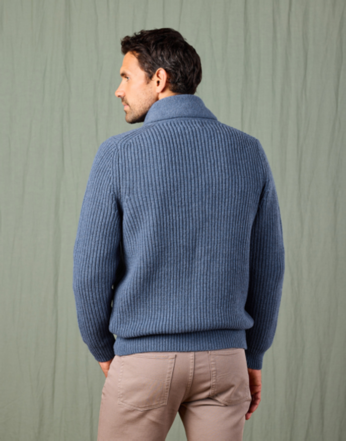 Whitby Shawl Collar Cardigan - Mid Blue