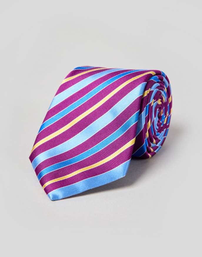 Blue/Gold Stripe on Magenta Woven Silk Tie
