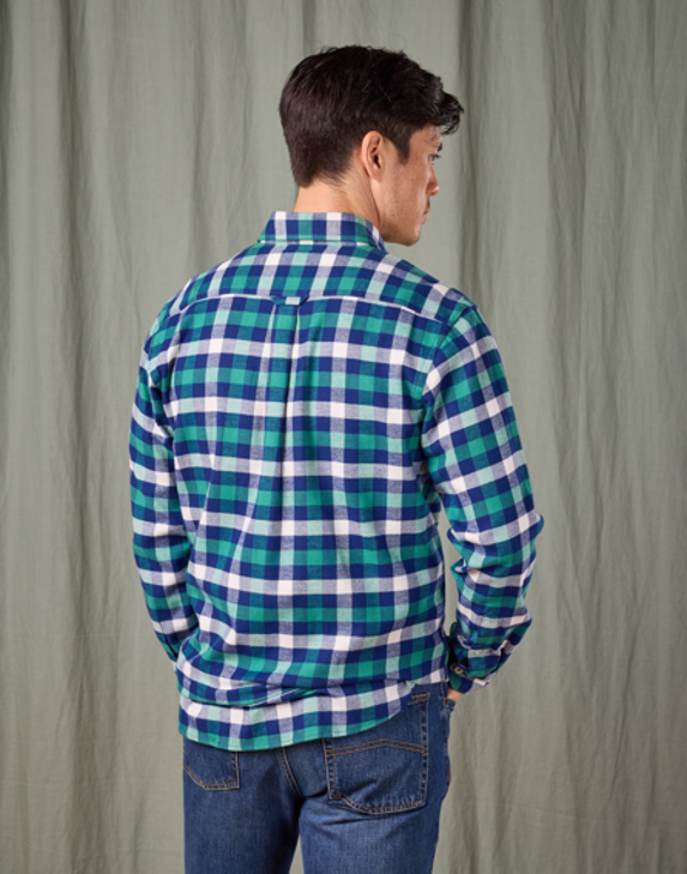 Brushed Cotton Check Shirt - Green/Navy